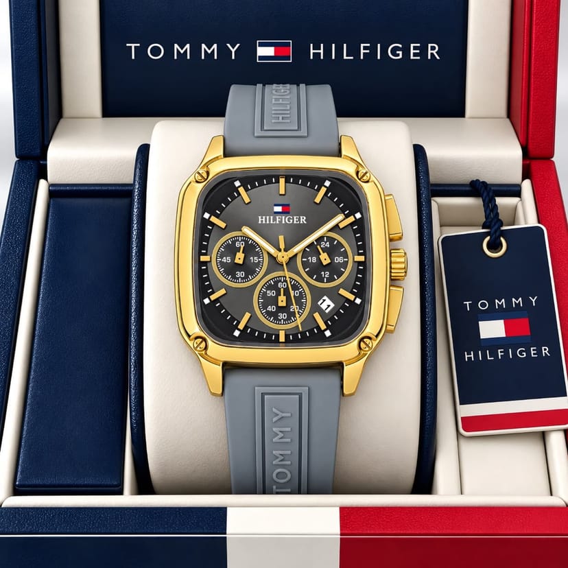 Tommy Hilfiger Square Dial Leather Strap Watch