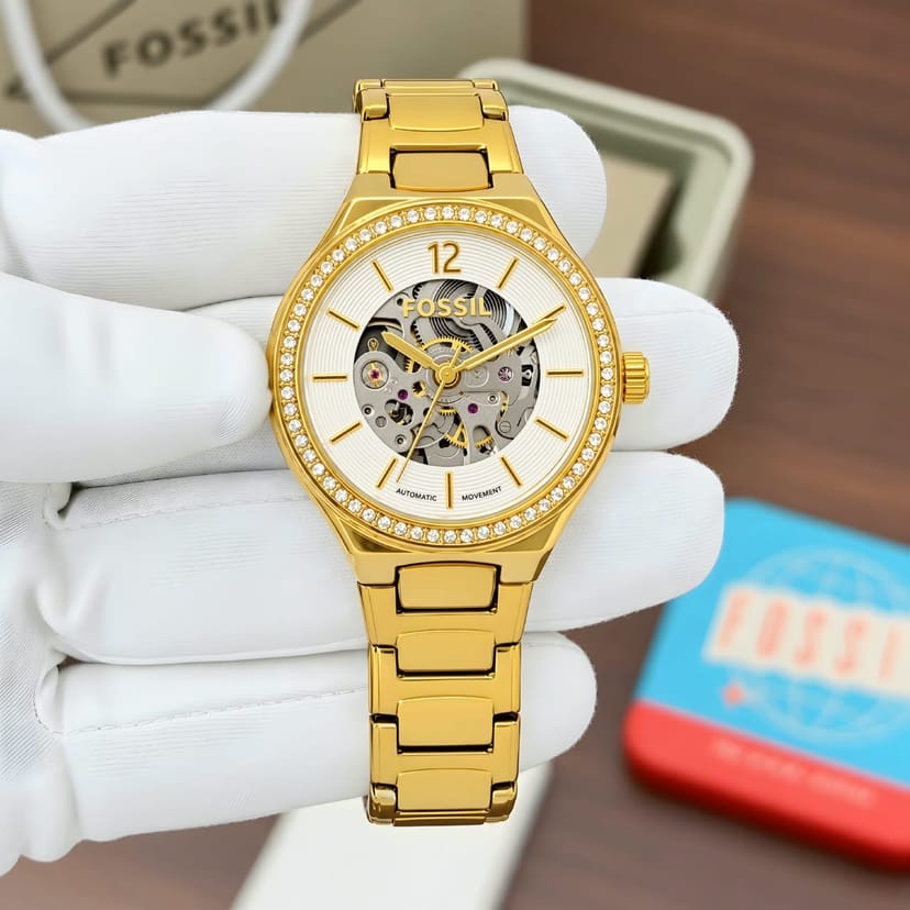 Fossil Women Eevie Skeleton Dial & Bracelet Style Straps Automatic Motion Watch
