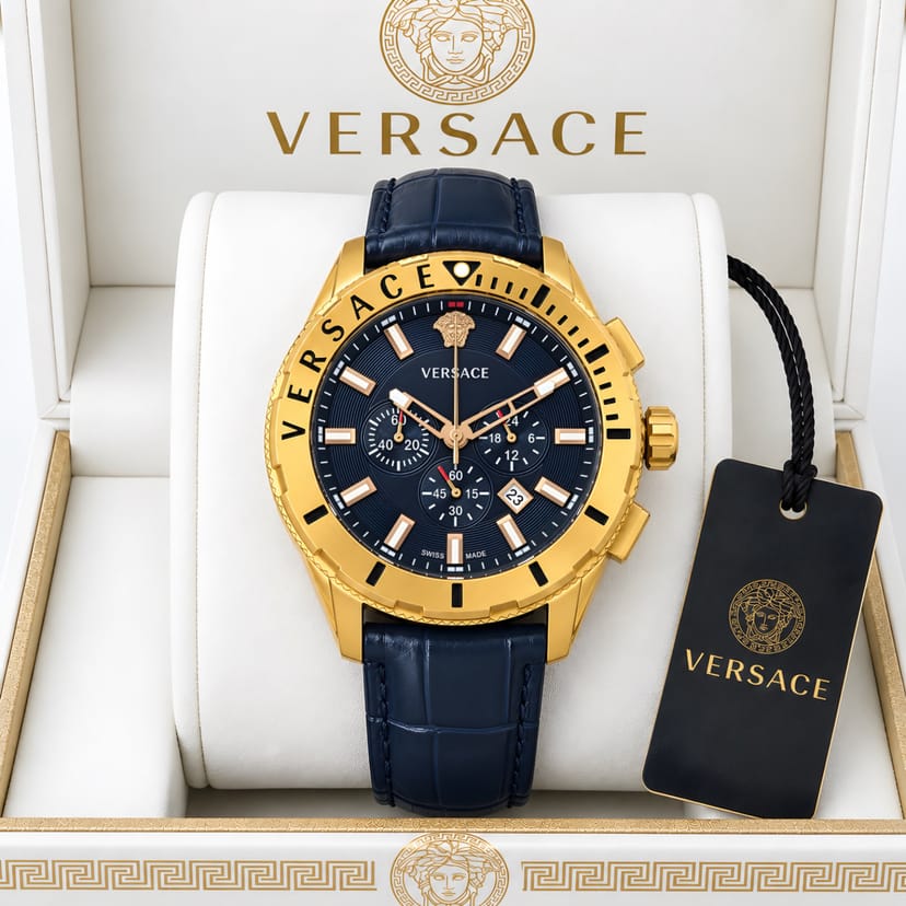 Versace Men Leather Textured Straps Chronograph
Analogue Watch